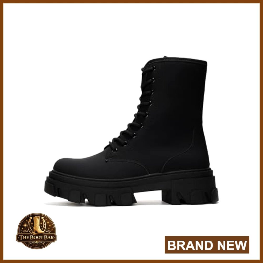 Chunky Heel Combat Boots Platform Ankle Booties Lace Up Streetwear - Picture 3 of 7